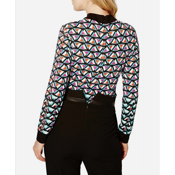 Karen Millen | Women | Geometric Stretch Long Sleeve Choker Blouse | Size 6 US - Picture 15 of 16
